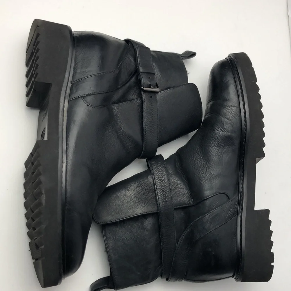Vince Claudia Black Leather Moto Ankle Boots